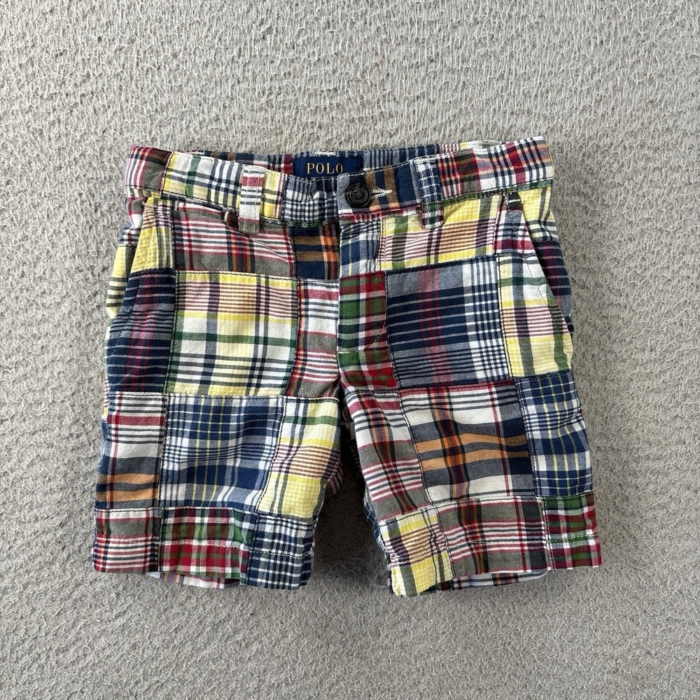 Polo Ralph Lauren Shorts Boys 3T Patchwork Madras Plaid Preppy Bermuda